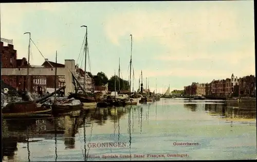 Ak Groningen Niederlande, Blick auf den Oosterhaven, Schiff