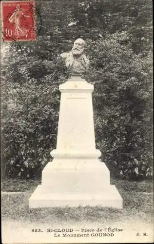 Ak Saint Cloud Hauts-de Seine, Place de l'Eglise, Le Monument Gounod