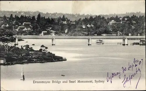Ak Sydney Australien, Drummoyne Bridge and Searle Monument
