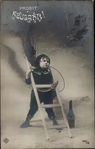 Ak Glückwunsch Neujahr, Schornsteinfeger, Sektflasche