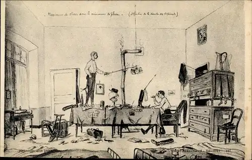 Künstler Ak Saumur Maine et Loire, Französische Soldaten, Unordnung, Uhr, Tisch