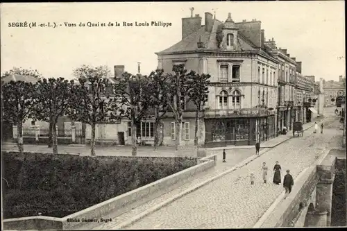 Ak Segré Maine et Loire, Vues du Quai et de la Rue Louis Philippe