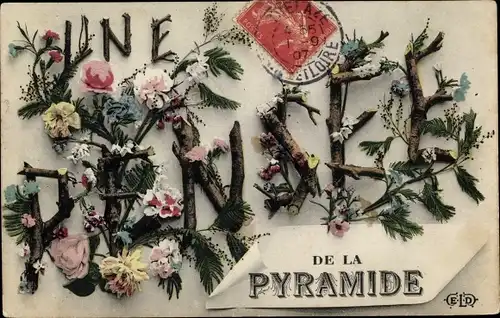 Buchstaben Ak Trelazé Maine et Loire, La Pyramide, une pensée, Blumen, Zweige