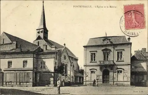 Ak Fontevrault Maine-et-Loire, L'Église et la Mairie