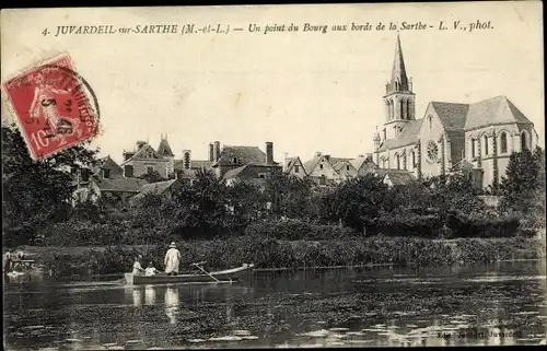 Ak Juvardeil sur Sarthe Maine-et-Loire, Un point du Bourg aux bords de la Sarthe