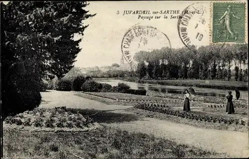 Ak Juvardeil sur Sarthe Maine-et-Loire, Paysage sur la Sarthe