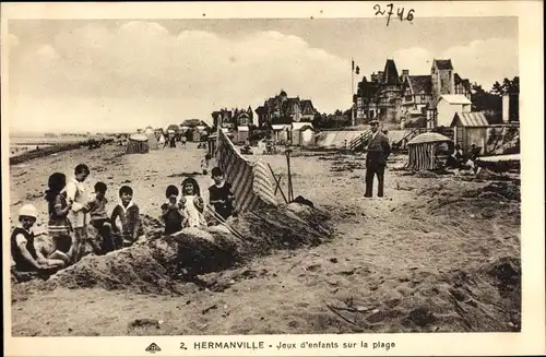 Ak Hermanville Calvados, Jeux d'enfants sur la plage