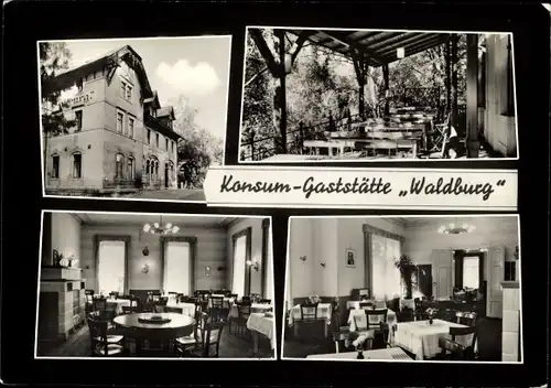 Ak Langenhennersdorf Bad Gottleuba in Sachsen, Konsum-Gaststätte Waldburg, Innenräume, Terrasse