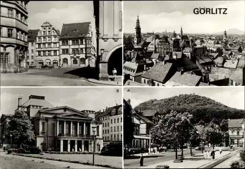 Ak Görlitz in der Lausitz, Untermarkt, Teilansicht, Gerhart-Hauptmann-Theater, Blick zur Landeskrone
