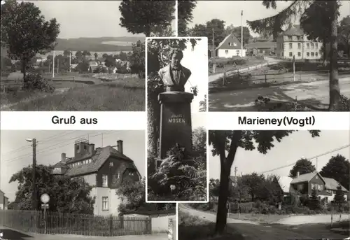 Ak Marieney Mühlental im Vogtland, Panorama, Büste Julius Mosen, Hausansichten