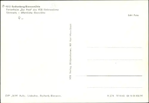 Ak Rechenberg Bienenmühle Erzgebirge, Ferienheim zur Post des VEB Elektrowärme Sörnewitz