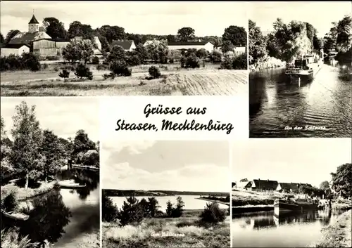 Ak Strasen Wesenberg in Mecklenburg, An der Schleuse, Seeblick, Teilansicht