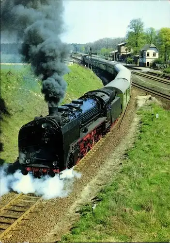 Ak Tradiotionslokomotive 03 001 des Bw Dresden verlässt Bhf. Grunow mit einem Sonderzug d. DMV