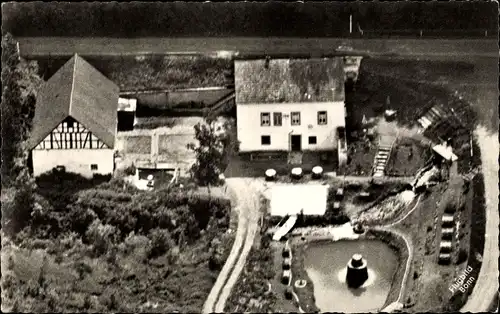 Ak Bassenheim in Rheinland Pfalz, Burgmühlenschänke, Fliegeraufnahme