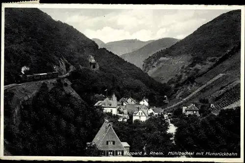 Ak Boppard am Rhein, Mühlbachtal mit Hunsrückbahn, Zahnradbahn