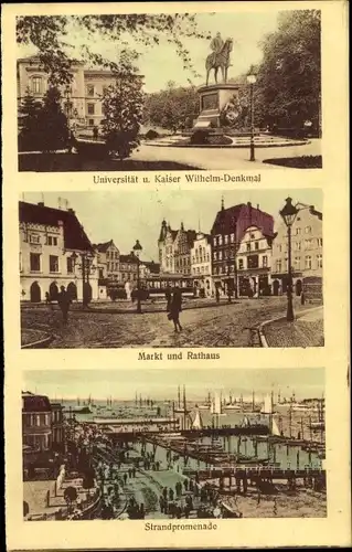 Ak Kiel in Schleswig Holstein, Universität, Kaiser Wilhelm Denkmal, Markt, Rathaus, Strandpromenade