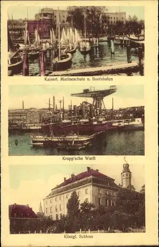 Ak Kiel in Schleswig Holstein, Marineschule, Krupp'sche Werft, Schloss