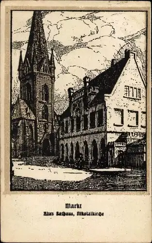 Künstler Ak Kiel in Schleswig Holstein, Markt, Altes Rathaus, Nikolaikirche