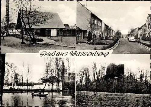 Ak Wassenberg im Kreis Heinsberg, Straßenpartie, Wasserpartie, Ruderboot