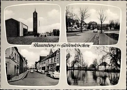 Ak Wassenberg im Kreis Heinsberg, Straßenpartie, Teich, Turm