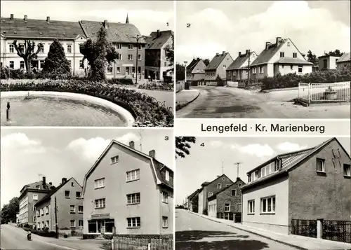 Ak Lengefeld im Erzgebirge Sachsen, Markt, Siedlung, Augustusburger Straße, Karl-Marx-Straße