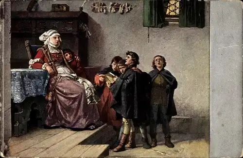Künstler Ak Eisenach, Wartburg, Luther singt als Kurrendeschüler bei Frau Cotta
