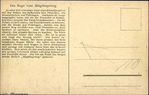 Ak Mägdesprung Harzgerode im Harz, Sage vom Mägdesprung, Felsen, Riesenjungfrau