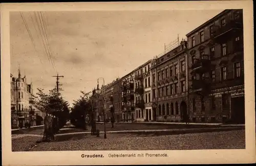 Ak Grudziądz Graudenz Westpreußen, Getreidemarkt mit Promenade