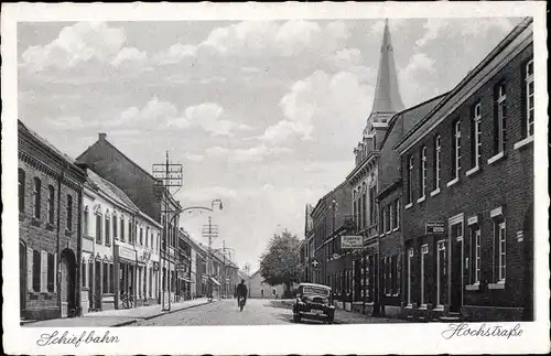 Ak Schiefbahn Willich am Niederrhein, Hochstraße, Kirchturm, Auto