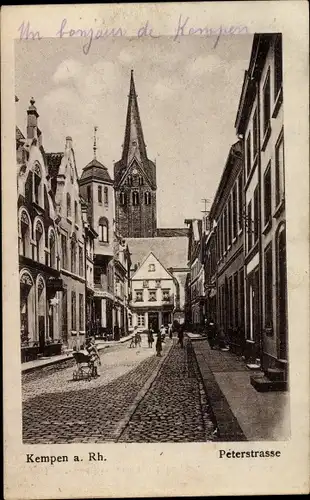 Ak Kempen am Niederrhein, Peterstraße, Kirchturm, Kinderwagen