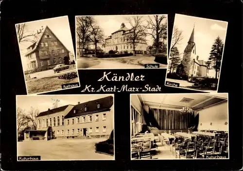 Ak Kändler Limbach Oberfrohna in Sachsen, Kirche, Schule, Kulturhaus, Innenansicht, Rathaus