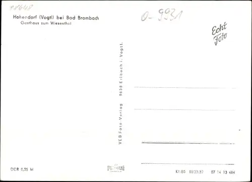 Ak Hohendorf Bad Brambach im Vogtland, Gasthaus zum Wiesenthal