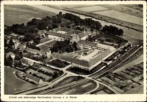 Ak Höxter in Nordrhein Westfalen, Corvey, Schloss, Reichsabtei, Fliegeraufnahme