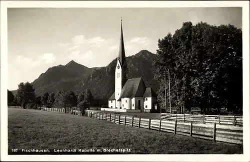 Ak Fischhausen Schliersee in Oberbayern, Leonhardi Kapelle, Brecherspitz