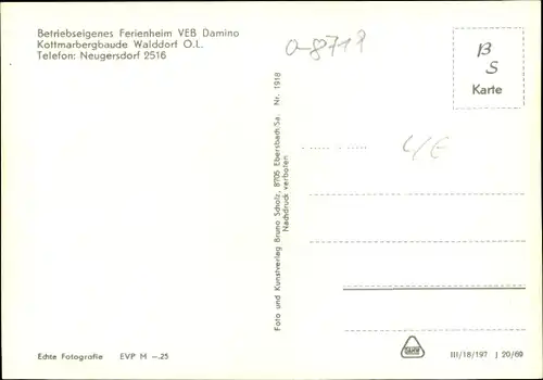 Ak Walddorf Kottmar in der Oberlausitz, Kottmarbergbaude, Ferienheim Betrieb VEB Damino