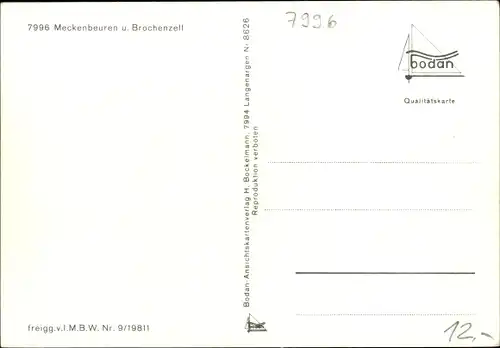 Ak Meckenbeuren in Oberschwaben Württemberg, Gesamtansicht, Fliegeraufnahme, Brochenzell