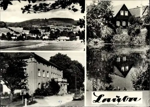 Ak Lauba Lawalde Oberlausitz, Konsum Gaststätte Stadt Hamburg, Blick auf den Ort mit Umgebung, See