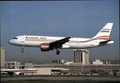 Ak Kanadisches Passagierflugzeug Canada 3000, Airbus A320-212, C-GVXC, Los Angeles 1997