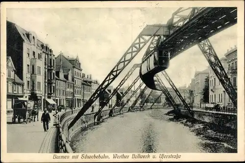 Ak Barmen Wuppertal, Schwebebahn, Werther Bollwerk, Uferstraße