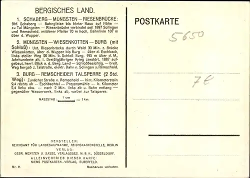 Landkarten Ak Bergisches Land, Schaberg, Müngsten, Wiesenkotten, Burg, Solingen