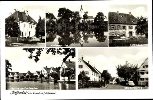 Ak Stoffenried Ellzee in Schwaben, Kirche, Forsthaus, Straßenpartie, Schule