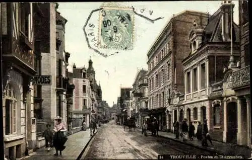 Ak Trouville Calvados, Postes et Télégraphes, Straßenpartie, Fuhrwerke