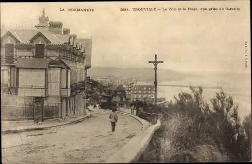 Ak Trouville Calvados, La ville et la Plage, pris du Calvaire