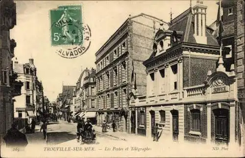 Ak Trouville sur Mer Calvados, Postes et Télégraphes, Straßenpartie