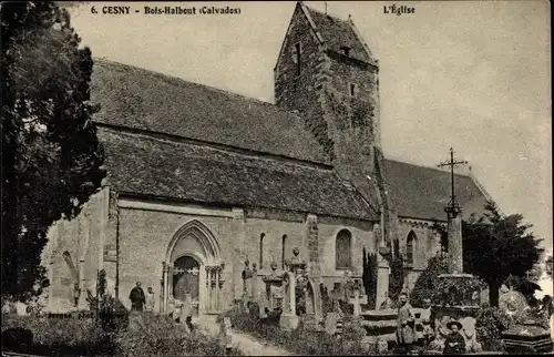 Ak Bois-Halbout Cesny Calvados, l' Église, Kirchhof