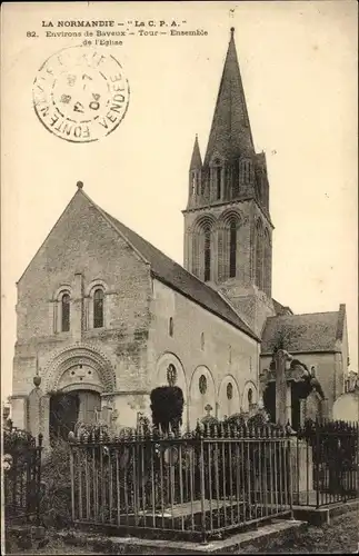 Ak Tour en Bessin Calvados, Ensemble de l'Église