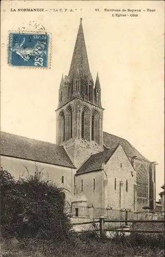 Ak Tour en Bessin Calvados, Ensemble de l'Église, Côté