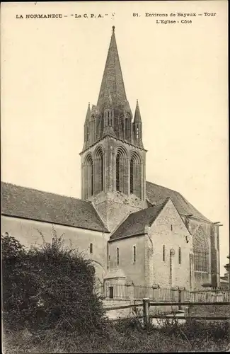 Ak Tour en Bessin Calvados, Ensemble de l'Église, Côté