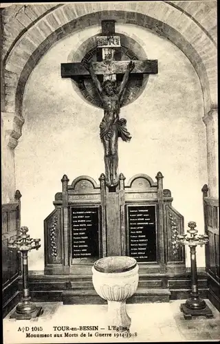 Ak Tour en Bessin Calvados, l'Église, Monument des Morts de la Guerre 1914-1918