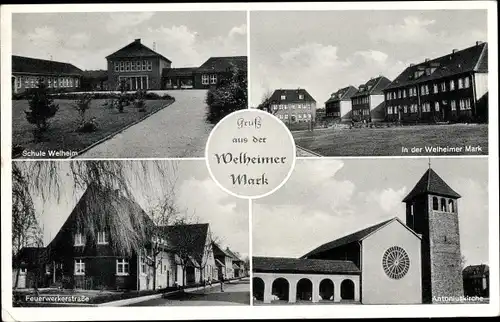 Ak Welheim Bottrop im Ruhrgebiet, Welheimer Mark, Antoniuskirche, Feuerwerkerstraße, Schule